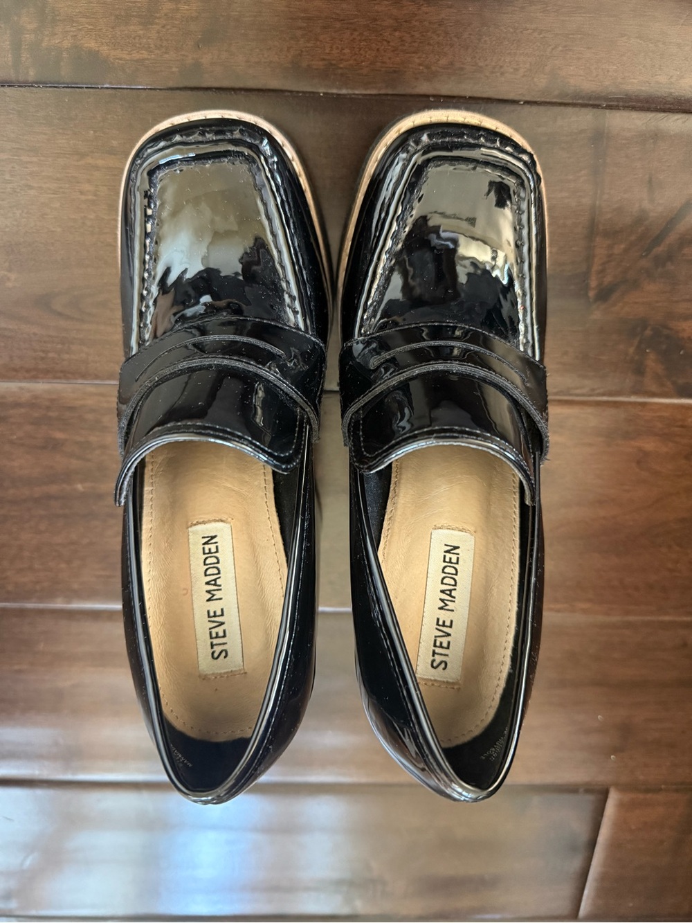 Steve Madden Black Patent Platform Loafer Pumps - Picture 5 of 7